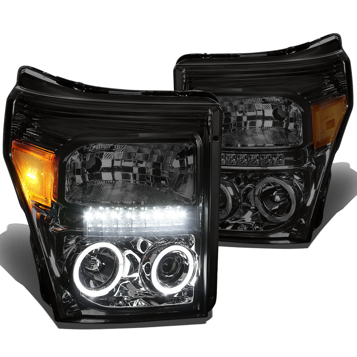 FAROS 11-16 FORD F-250, F-350, F-450, F-550 - SUPER DUTY 2/4-DOOR - LED - HALO PROJECTOR - SMOKE HOUSING / AMBER CORNER - H1 LOW BEAM / HIGH BEAM
