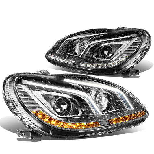 FAROS 00-06 MERCEDES S430 , S500 , S55 AMG , S600 / 2006 MERCEDES S350 , S65 AMG 4-DOOR - LED DRL - PROJECTOR - BLACK HOUSING - H7 LOW BEAM / H3 HIGH BEAM