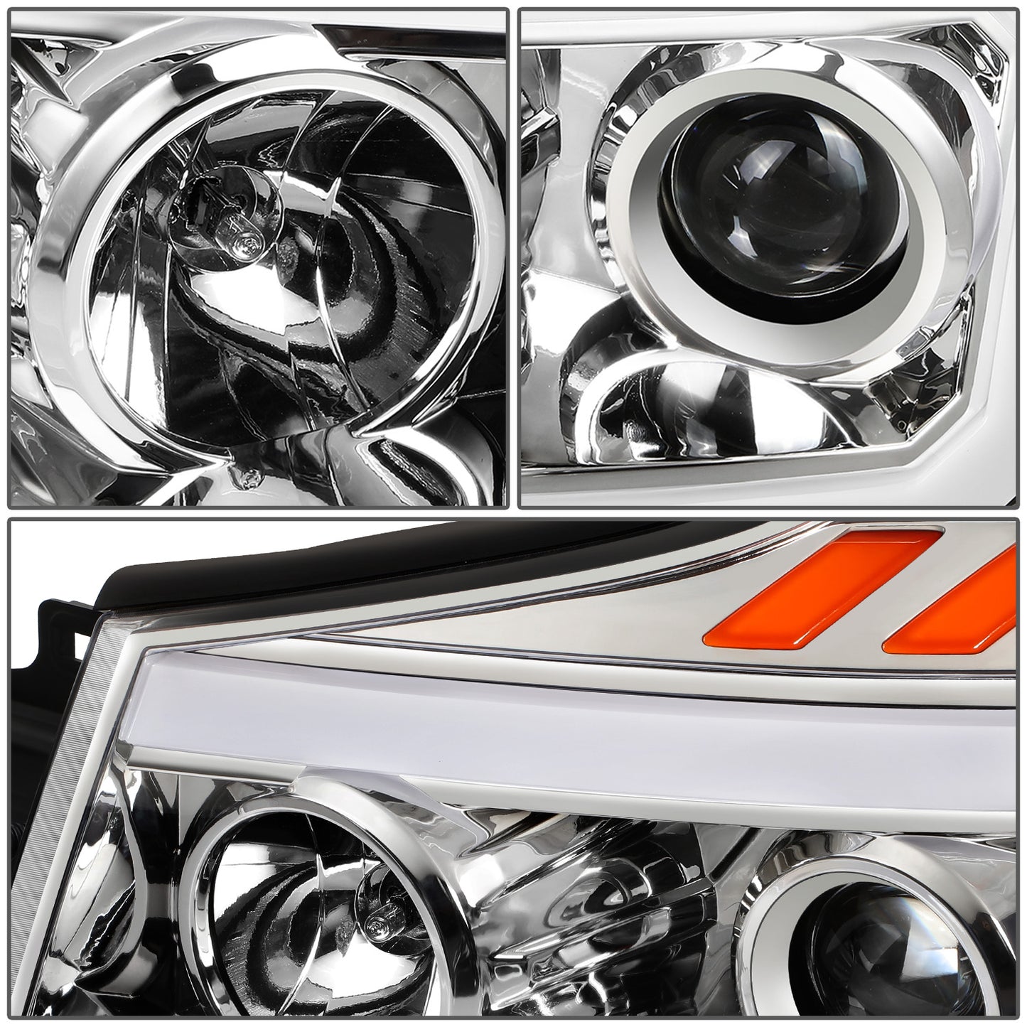 FAROS 04-15 NISSAN TITAN / 05-07 NISSAN ARMADA - 3D LED DRL - PROJECTOR - CHROME HOUSING / AMBER CORNER
