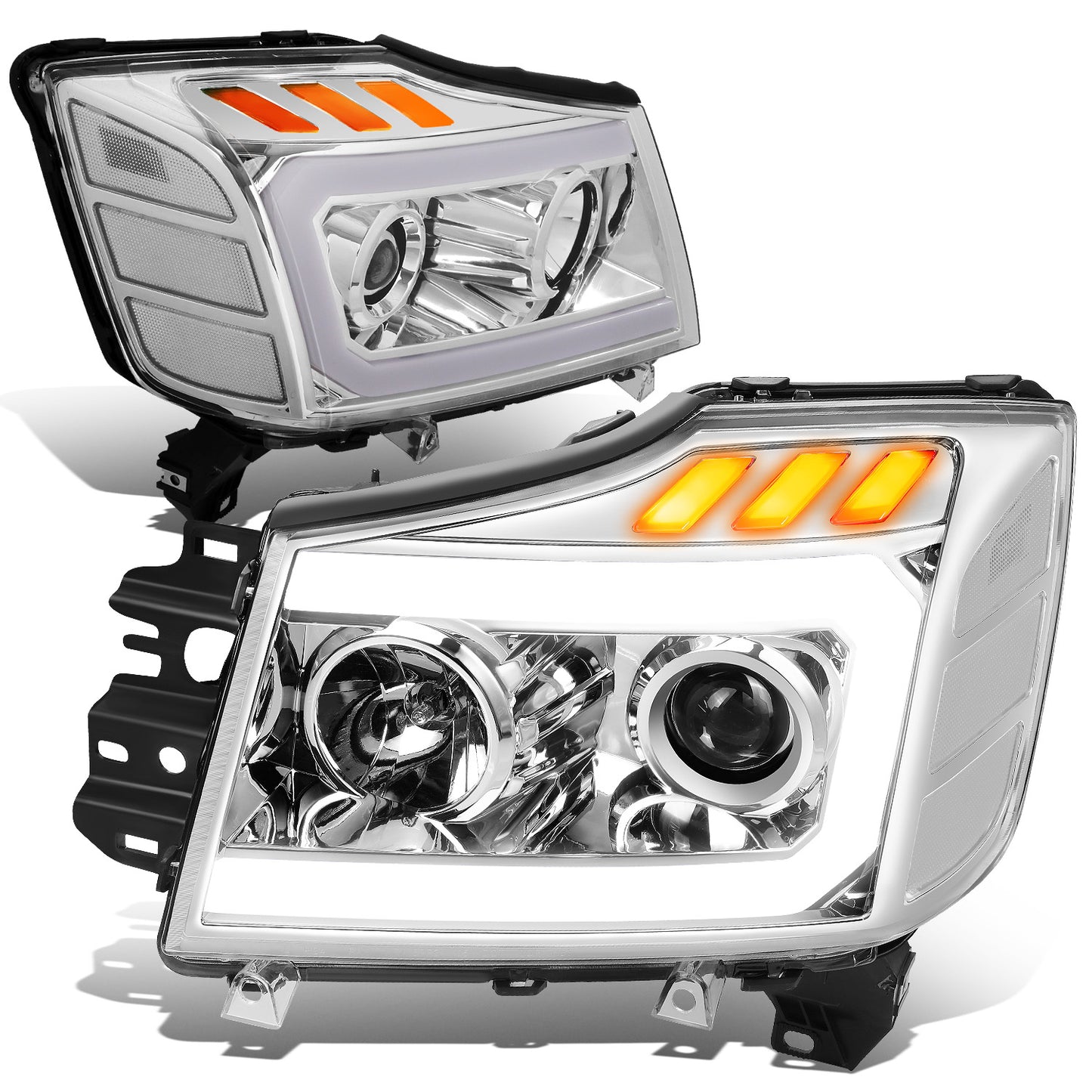 FAROS 04-15 NISSAN TITAN / 05-07 NISSAN ARMADA - 3D LED DRL - PROJECTOR - CHROME HOUSING / CLEAR CORNER