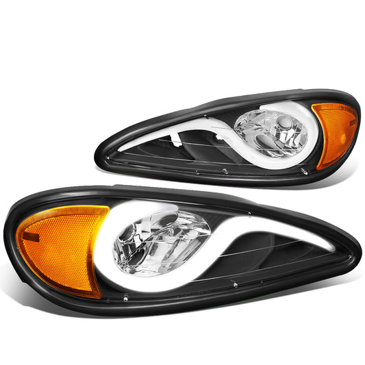 FAROS 99-05 PONTIAC GRAND AM - 3D - LED DRL - PROJECTOR - BLACK HOUSING / AMBER CORNER - 9007 HIGH / LOW BEAM BULB
