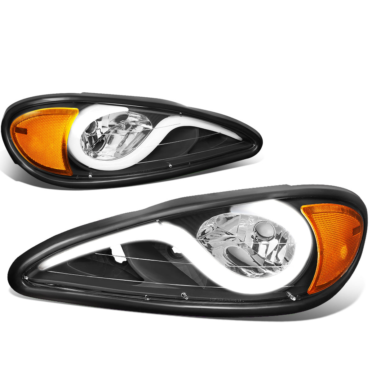 FAROS 99-05 PONTIAC GRAND AM - 3D - LED DRL - PROJECTOR - BLACK HOUSING / AMBER CORNER - 9007 HIGH / LOW BEAM BULB