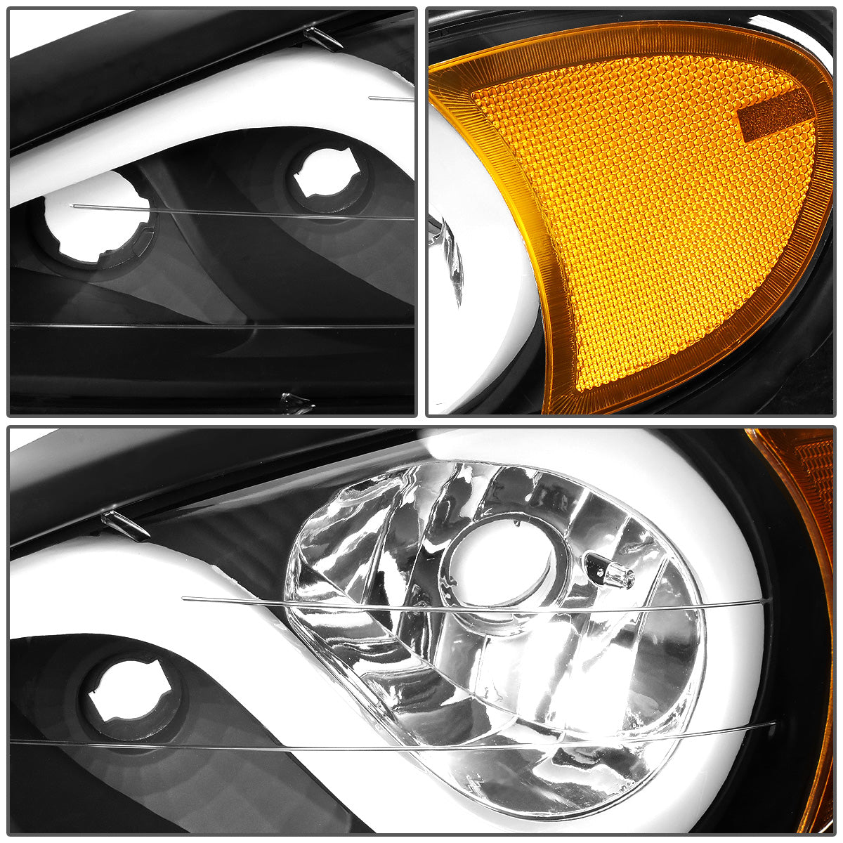 FAROS 99-05 PONTIAC GRAND AM - 3D - LED DRL - PROJECTOR - BLACK HOUSING / AMBER CORNER - 9007 HIGH / LOW BEAM BULB