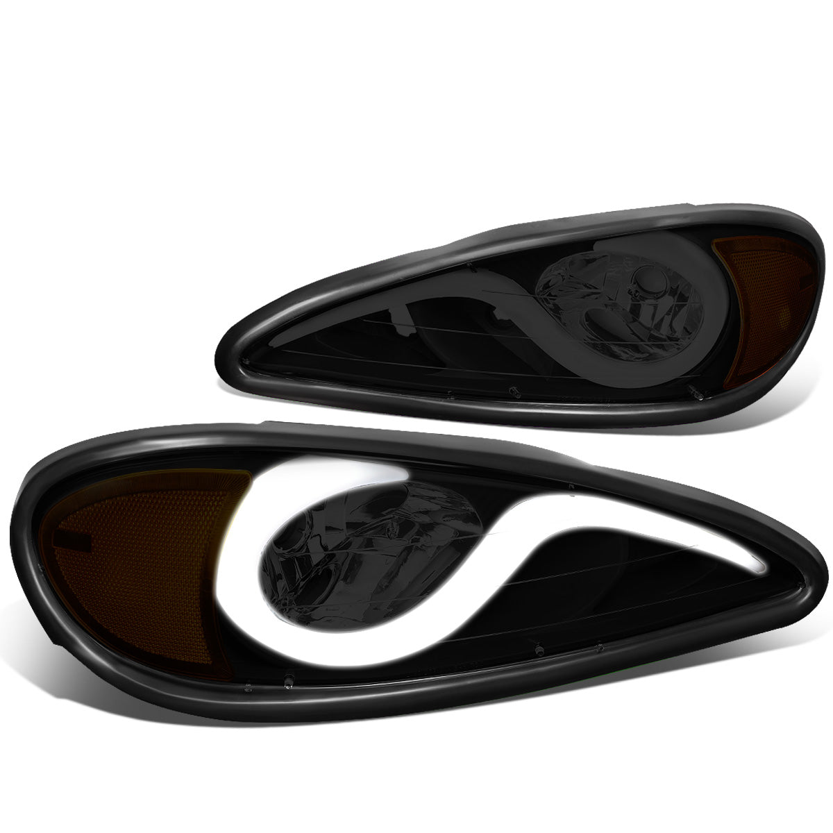 FAROS 99-05 PONTIAC GRAND AM - 3D - LED DRL - PROJECTOR - BLACK HOUSING / SMOKE LENS / AMBER CORNER - 9007 HIGH / LOW BEAM BULB