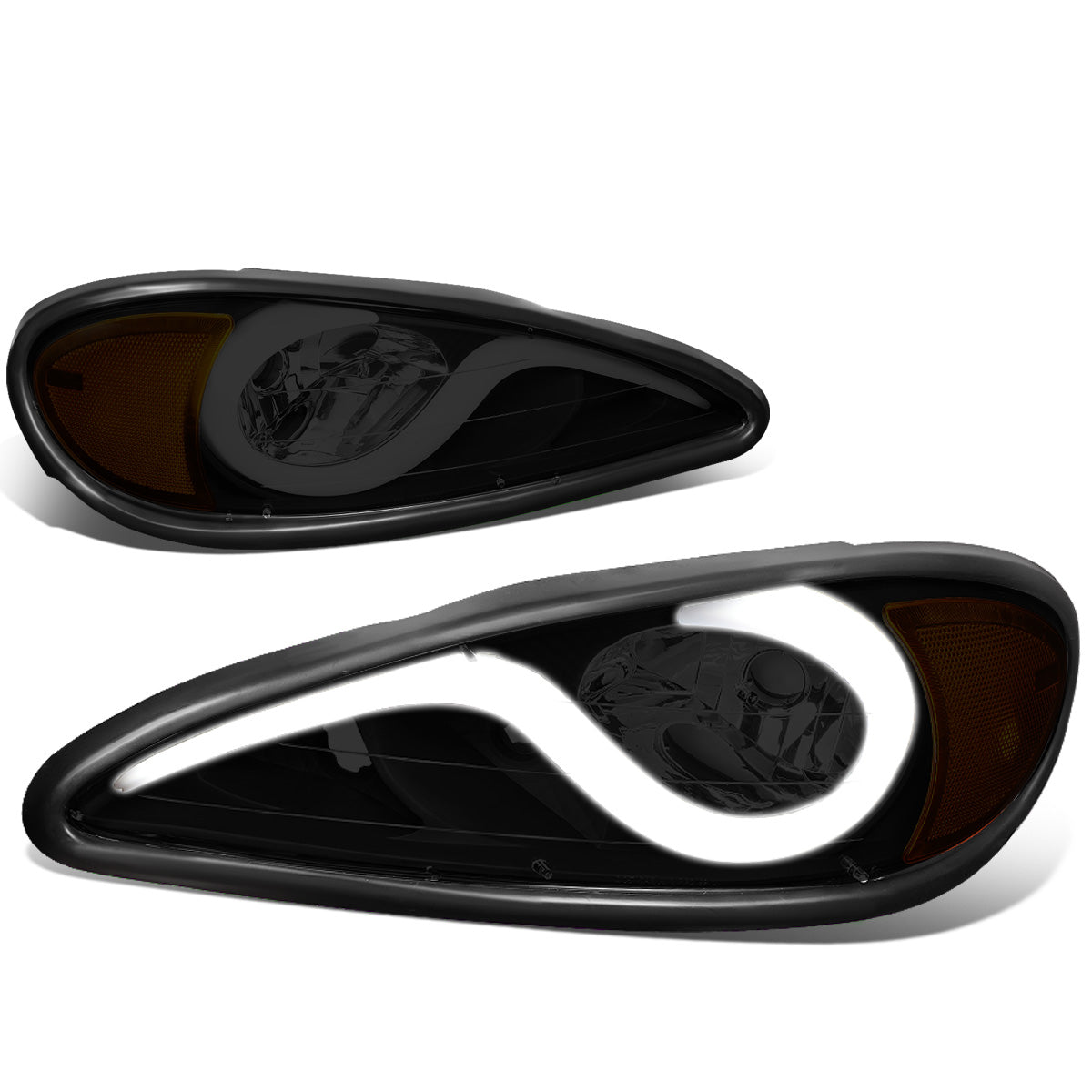 FAROS 99-05 PONTIAC GRAND AM - 3D - LED DRL - PROJECTOR - BLACK HOUSING / SMOKE LENS / AMBER CORNER - 9007 HIGH / LOW BEAM BULB