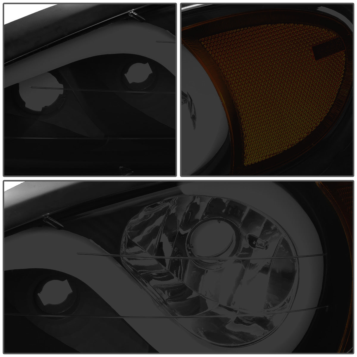 FAROS 99-05 PONTIAC GRAND AM - 3D - LED DRL - PROJECTOR - BLACK HOUSING / SMOKE LENS / AMBER CORNER - 9007 HIGH / LOW BEAM BULB