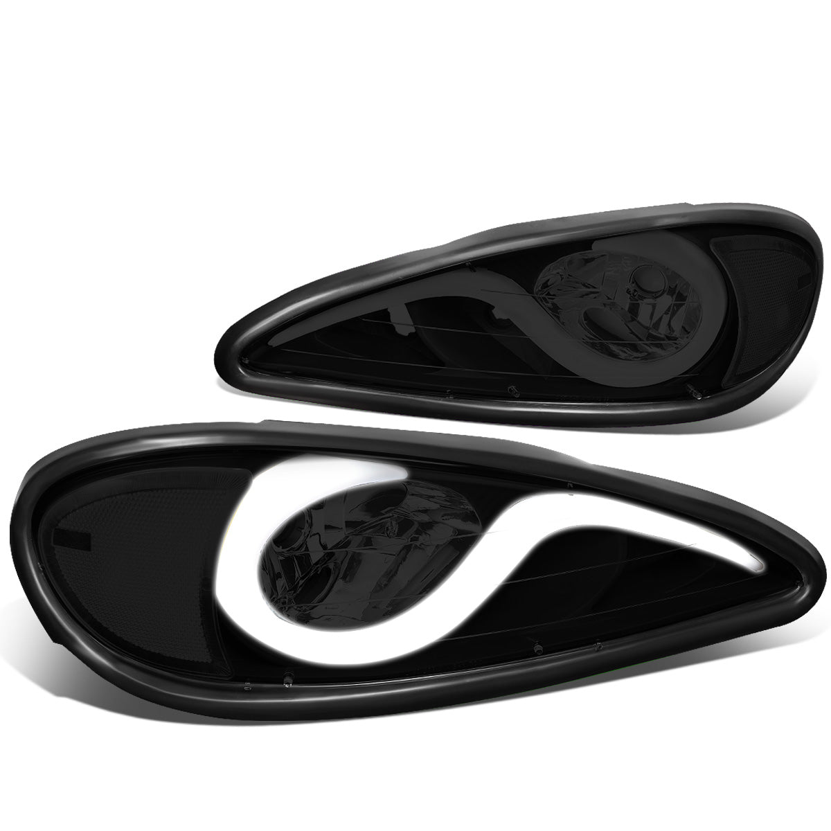 FAROS 99-05 PONTIAC GRAND AM - 3D - LED DRL - PROJECTOR - BLACK HOUSING / SMOKE LENS / CLEAR CORNER - 9007 HIGH / LOW BEAM BULB