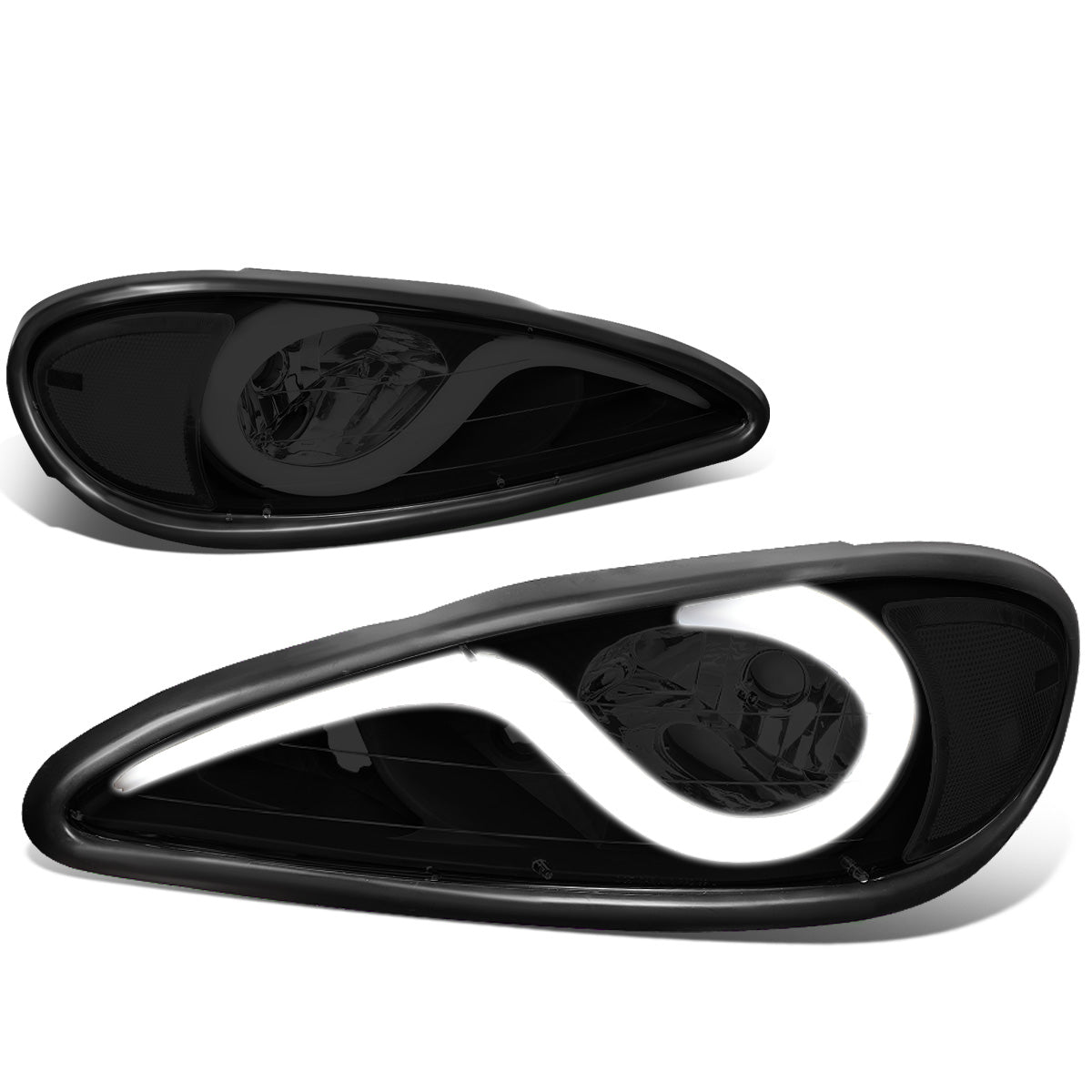 FAROS 99-05 PONTIAC GRAND AM - 3D - LED DRL - PROJECTOR - BLACK HOUSING / SMOKE LENS / CLEAR CORNER - 9007 HIGH / LOW BEAM BULB