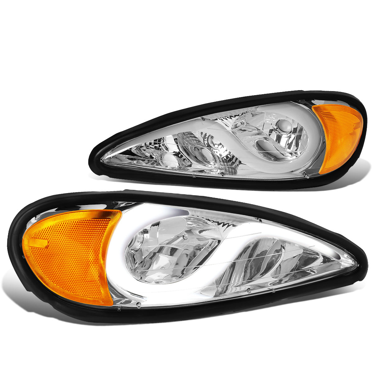 FAROS 99-05 PONTIAC GRAND AM - 3D - LED DRL - PROJECTOR - CHROME HOUSING / AMBER CORNER - 9007 HIGH / LOW BEAM BULB