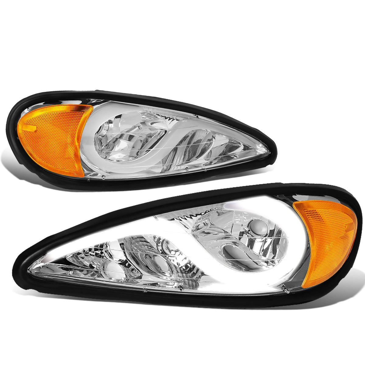 FAROS 99-05 PONTIAC GRAND AM - 3D - LED DRL - PROJECTOR - CHROME HOUSING / AMBER CORNER - 9007 HIGH / LOW BEAM BULB