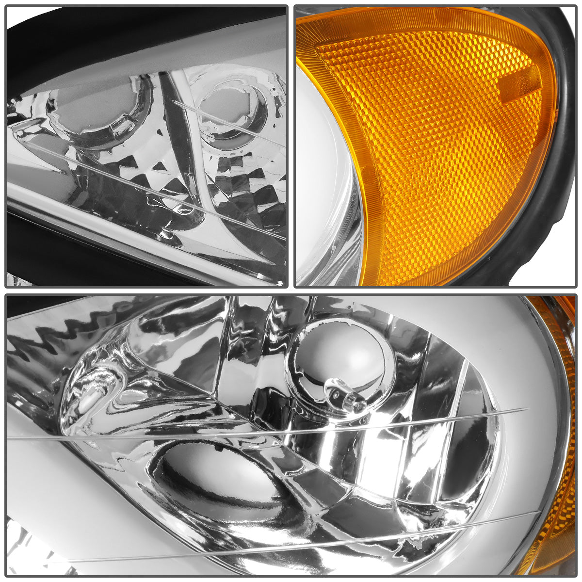 FAROS 99-05 PONTIAC GRAND AM - 3D - LED DRL - PROJECTOR - CHROME HOUSING / AMBER CORNER - 9007 HIGH / LOW BEAM BULB