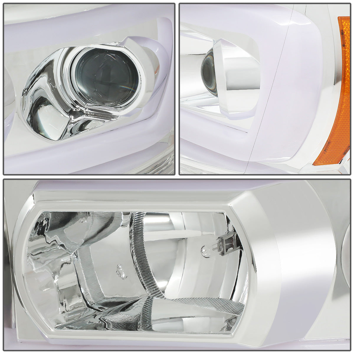 FAROS 06-08 DODGE RAM 1500 / 06-09 DODGE RAM 2500, 3500 - FITS MODELS WITH HALOGEN HEADLAMPS ONLY - LED DRL - PROJECTOR - CHROME HOUSING / AMBER CORNER - H1 LOW BEAM / H1 HIGH BEAM / INTEGRATED LED SIGNAL & MARKER