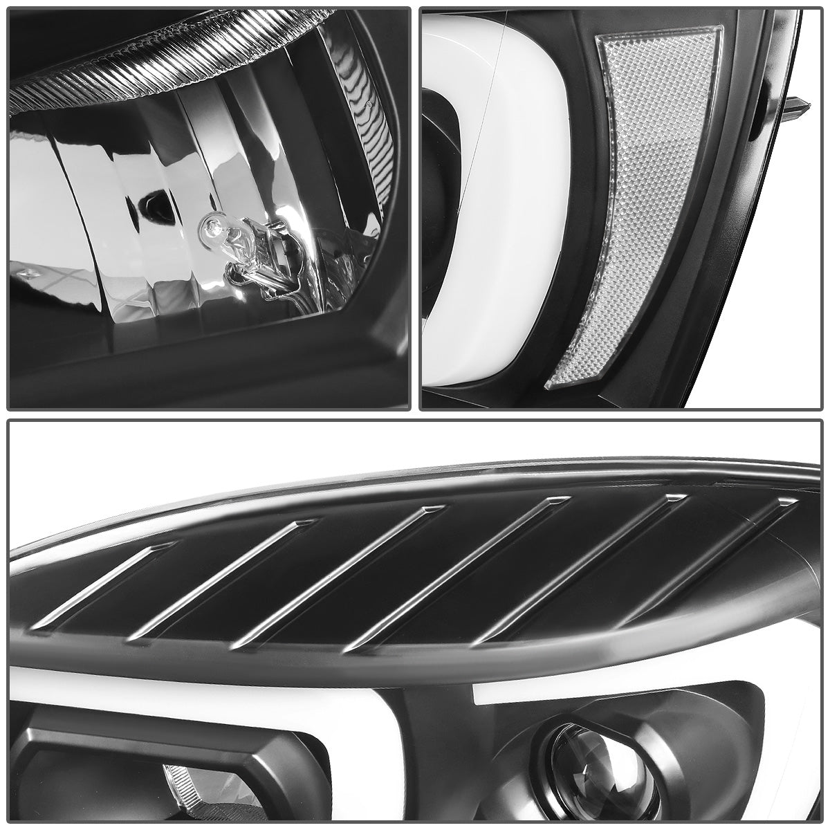 FAROS 06-08 DODGE RAM 1500 / 06-09 DODGE RAM 2500, 3500 - FITS MODELS WITH HALOGEN HEADLAMPS ONLY - DUAL LED DRL - PROJECTOR - BLACK HOUSING / CLEAR CORNER - H1 LOW BEAM / H1 HIGH BEAM / INTEGRATED LED SIGNAL & MARKER