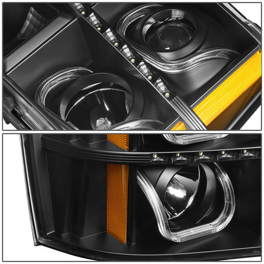 FAROS 07-13 GMC SIERRA 1500, 2500HD, 3500HD 2/4-DOOR - LED - U-BAR HALO PROJECTOR - BLACK HOUSING / AMBER CORNER - H11 LOW BEAM / 9005 HIGH BEAM