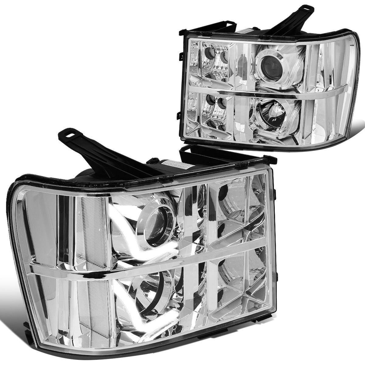 FAROS 07-13 GMC SIERRA 1500, 2500HD, 3500HD 2/4-DOOR - L-BAR HALO PROJECTOR - CHROME HOUSING / CLEAR CORNER - H11 LOW BEAM / 9005 HIGH BEAM