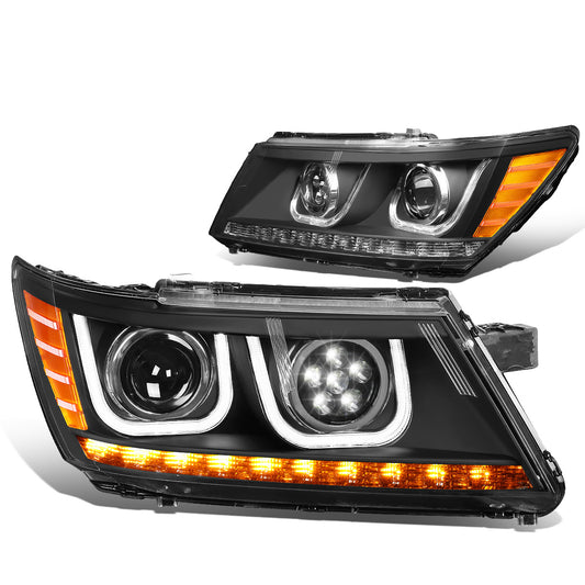 FAROS 09-17 DODGE JOURNEY 4-DOOR - LED U-BAR DRL - HALO PROJECTOR LOW BEAM / 5 LED HIGH BEAM - BLACK HOUSING / AMBER CORNER - H7 LOW BEAM