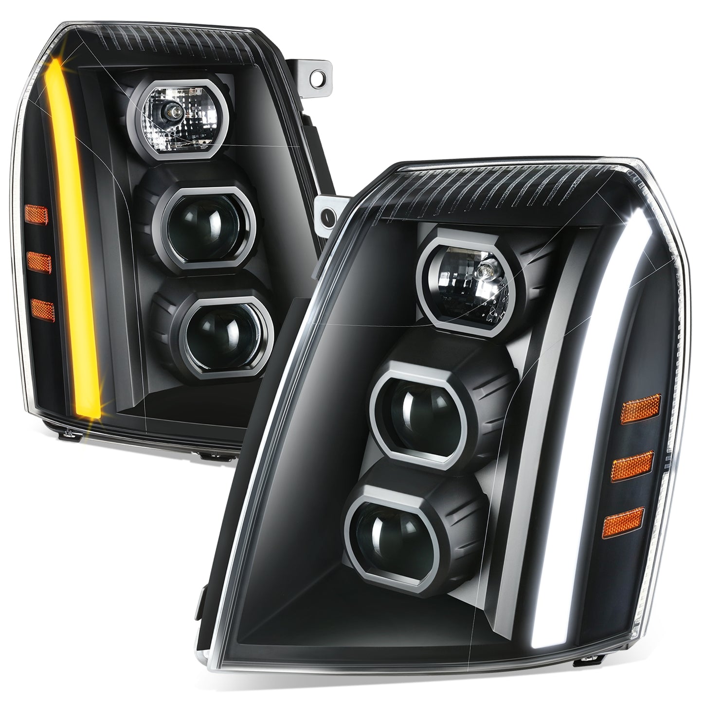 FAROS 07-14 CADILLAC ESCALADE / 07-14 CADILLAC ESCALADE ESV / 07-13 CADILLAC ESCALADE EXT - PROJECTOR HOUSING - H7 / H1 - BLACK HOUSING / AMBER CORNER