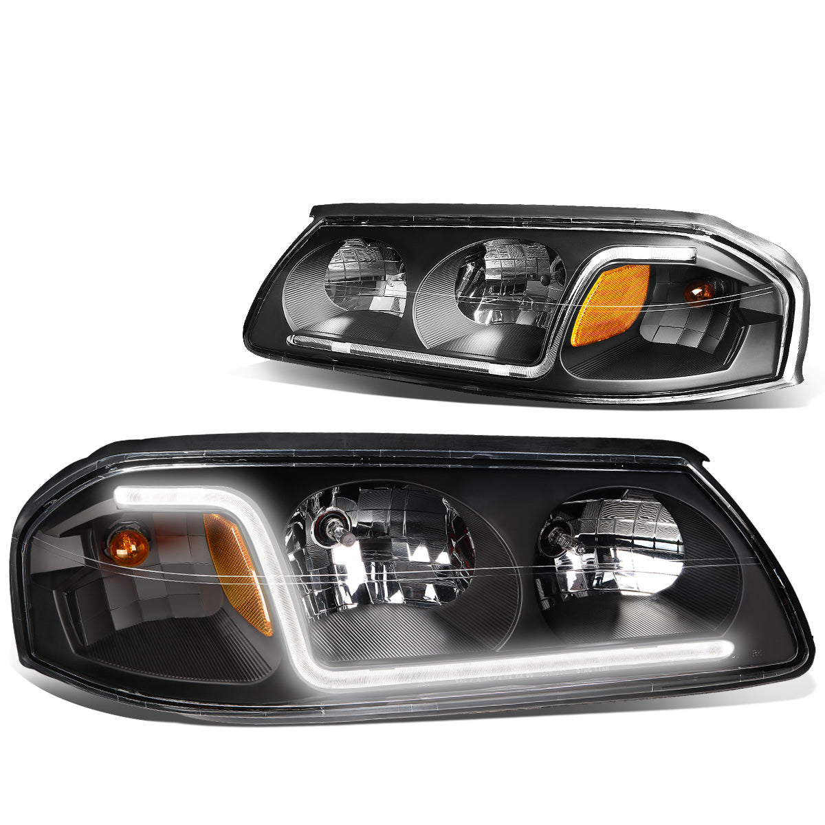 FAROS 00-05 CHEVY IMPALA 4-DOOR - LED DRL - BLACK HOUSING / AMBER CORNER - 9006 LOW BEAM / 9005 HIGH BEAM