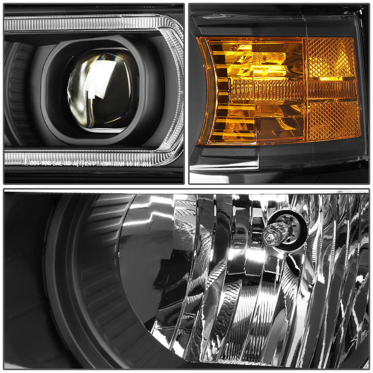 FAROS 14-15 CHEVROLET SILVERADO 1500 - LED DRL - BLACK HOUSING / AMBER CORNER - H1 LOW BEAM / 9005 HIGH BEAM