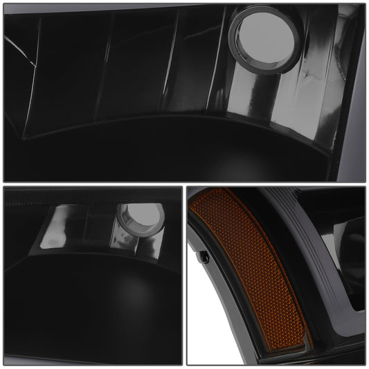 FAROS 03-06 CHEVY SILVERADO 1500, 2500, 3500 / 2007 CHEVY SILVERADO 1500, 2500, 3500 / 03-06 CHEVY AVALANCHE - FITS MODELS WITHOUT BODY CLADDING ONLY - FITS MODELS WITH HALOGEN HEADLIGHTS ONLY - LED DRL - 4PC - BLACK HOUSING / AMBER CORNER / SMOKE LENS