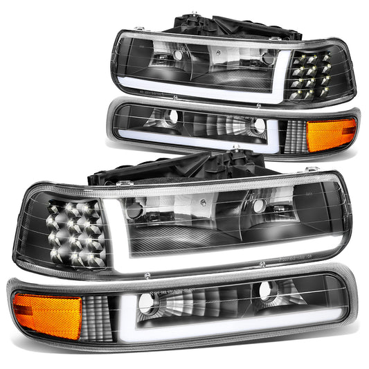 FAROS 99-02 CHEVY SILVERADO 1500, 2500 / 01-02 CHEVY SILVERADO 1500HD, SILVERADO 2500HD, SILVERADO 3500 / 00-06 CHEVY SUBURBAN 1500, SUBURBAN 2500, TAHOE - LED DRL - DRL REQUIRES WIRING INTO EXISTING LIGHTING HARNESS - 4PC - BLACK HOUSING / AMBER CORNER