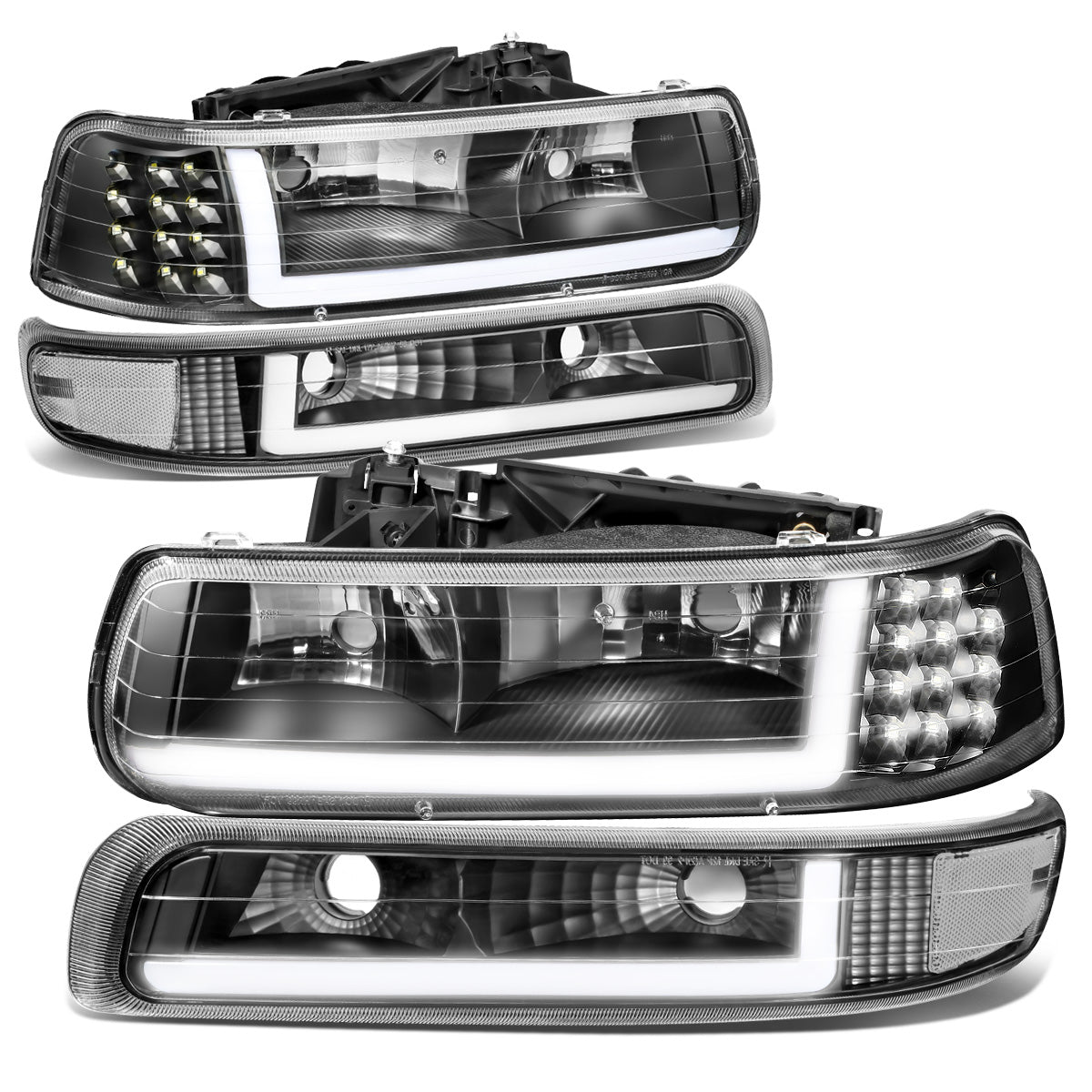 FAROS 99-02 CHEVY SILVERADO 1500, 2500 / 01-02 CHEVY SILVERADO 1500HD, SILVERADO 2500HD, SILVERADO 3500 / 00-06 CHEVY SUBURBAN 1500, SUBURBAN 2500, TAHOE - LED DRL - DRL REQUIRES WIRING INTO EXISTING LIGHTING HARNESS - 4PC - BLACK HOUSING / CLEAR CORNER