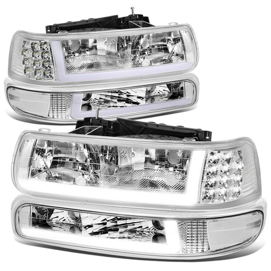 FAROS 99-02 CHEVY SILVERADO 1500, 2500 / 01-02 CHEVY SILVERADO 1500HD, SILVERADO 2500HD, SILVERADO 3500 / 00-06 CHEVY SUBURBAN 1500, SUBURBAN 2500, TAHOE - LED DRL - DRL REQUIRES WIRING INTO EXISTING LIGHTING HARNESS - 4PC - CHROME HOUSING / CLEAR CORNER