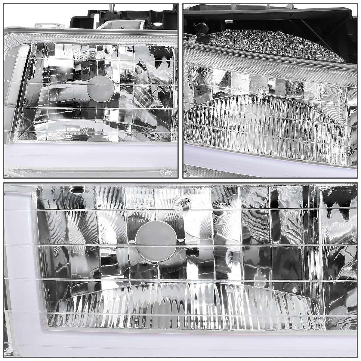 FAROS 99-02 CHEVY SILVERADO 1500, 2500 / 01-02 CHEVY SILVERADO 1500HD, SILVERADO 2500HD, SILVERADO 3500 / 00-06 CHEVY SUBURBAN 1500, SUBURBAN 2500, TAHOE - LED DRL - DRL REQUIRES WIRING INTO EXISTING LIGHTING HARNESS - 4PC - CHROME HOUSING / CLEAR CORNER