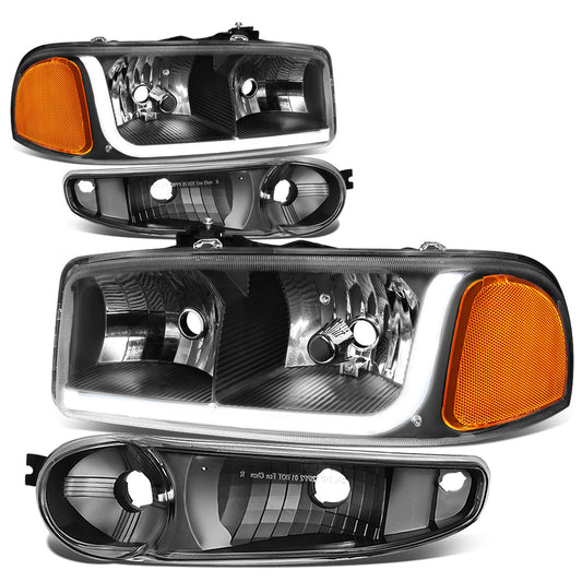 FAROS 2001 GMC SIERRA C3 / 02-06 GMC SIERRA 1500 DENALI / 01-06 GMC YUKON DENALI, YUKON XL 1500 DENALI / 2007 GMC SIERRA 1500 DENALI - LED DRL - 4PC - BLACK HOUSING / AMBER CORNER