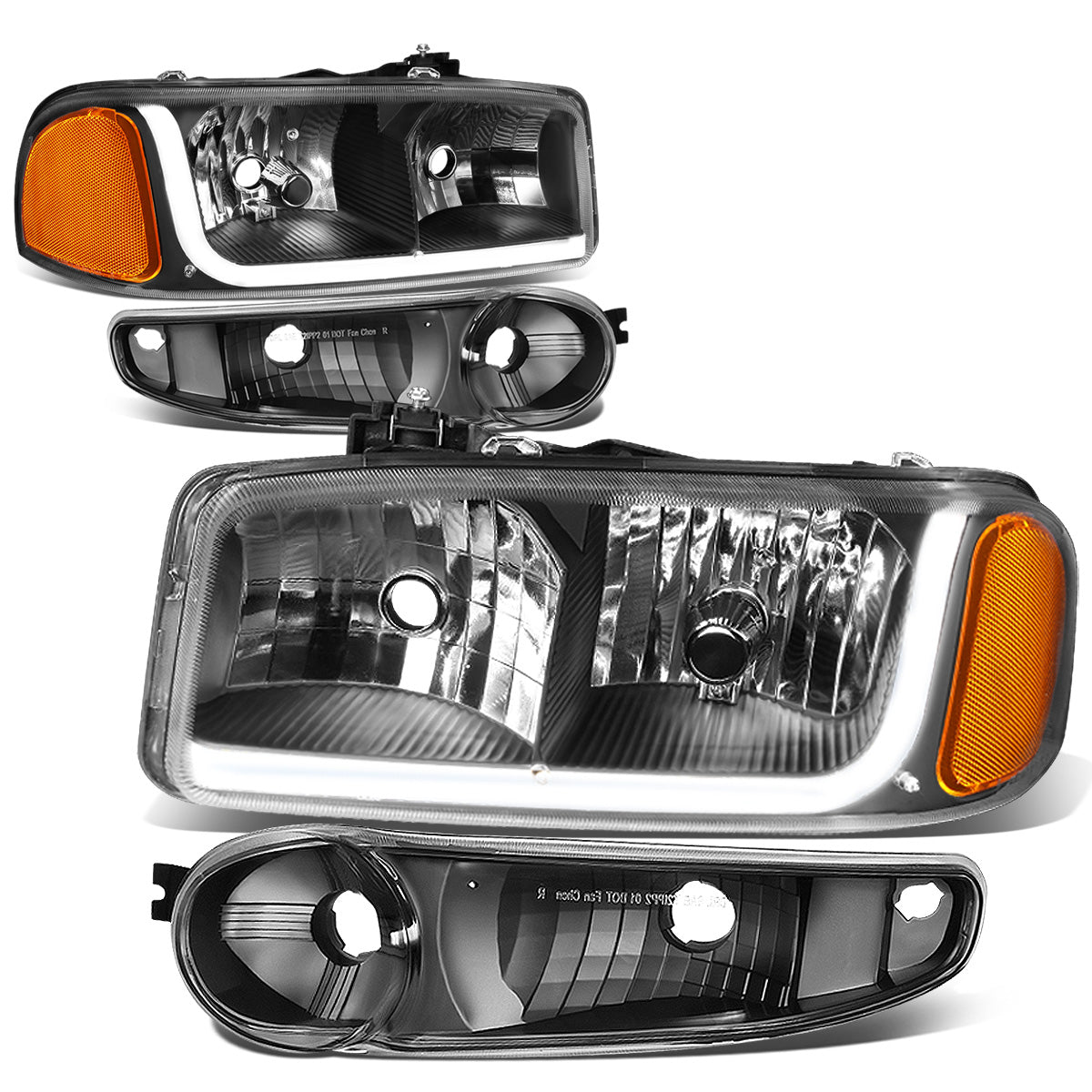 FAROS 2001 GMC SIERRA C3 / 02-06 GMC SIERRA 1500 DENALI / 01-06 GMC YUKON DENALI, YUKON XL 1500 DENALI / 2007 GMC SIERRA 1500 DENALI - LED DRL - 4PC - BLACK HOUSING / AMBER CORNER