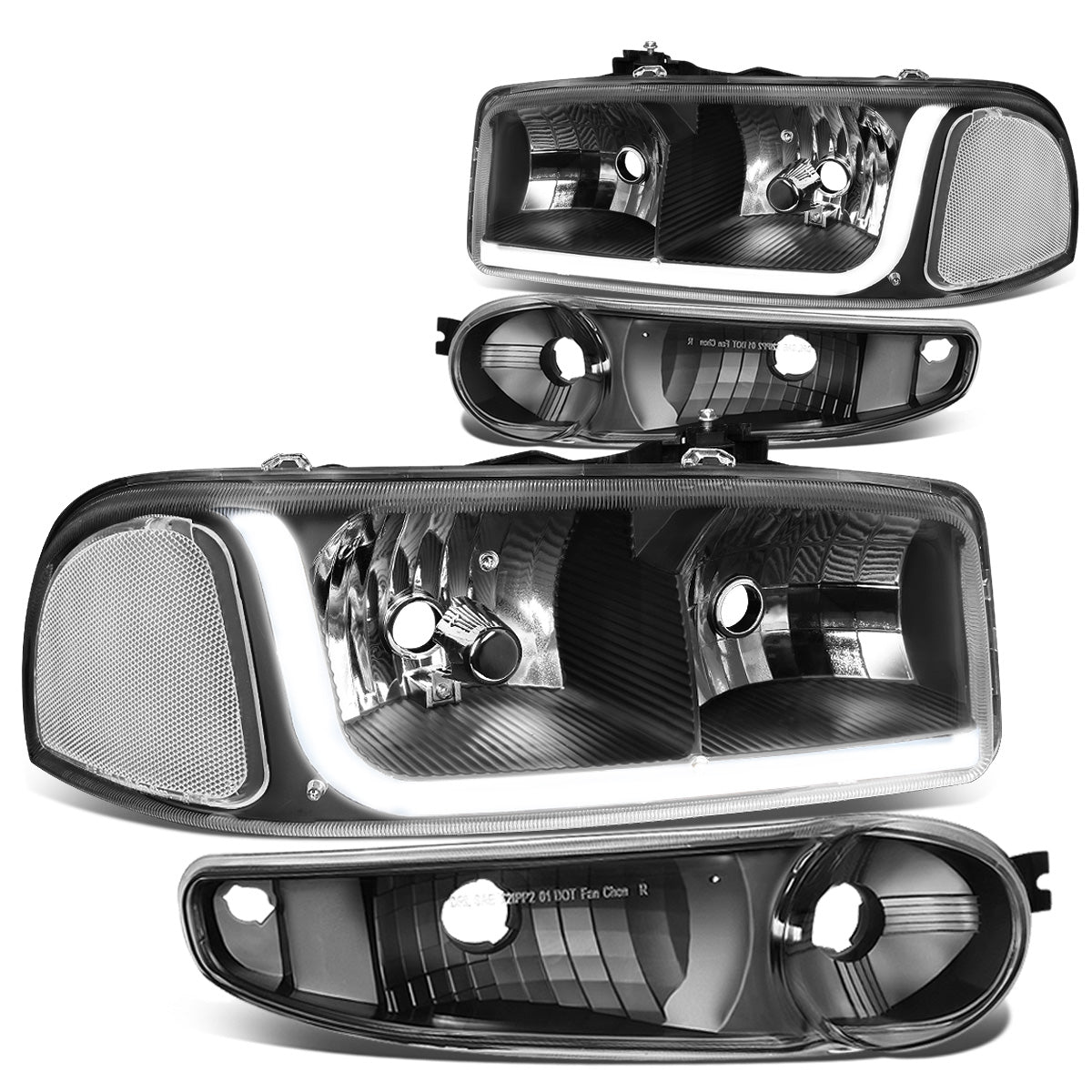 FAROS 2001 GMC SIERRA C3 / 02-06 GMC SIERRA 1500 DENALI / 01-06 GMC YUKON DENALI, YUKON XL 1500 DENALI / 2007 GMC SIERRA 1500 DENALI - LED DRL - 4PC - BLACK HOUSING / CLEAR CORNER