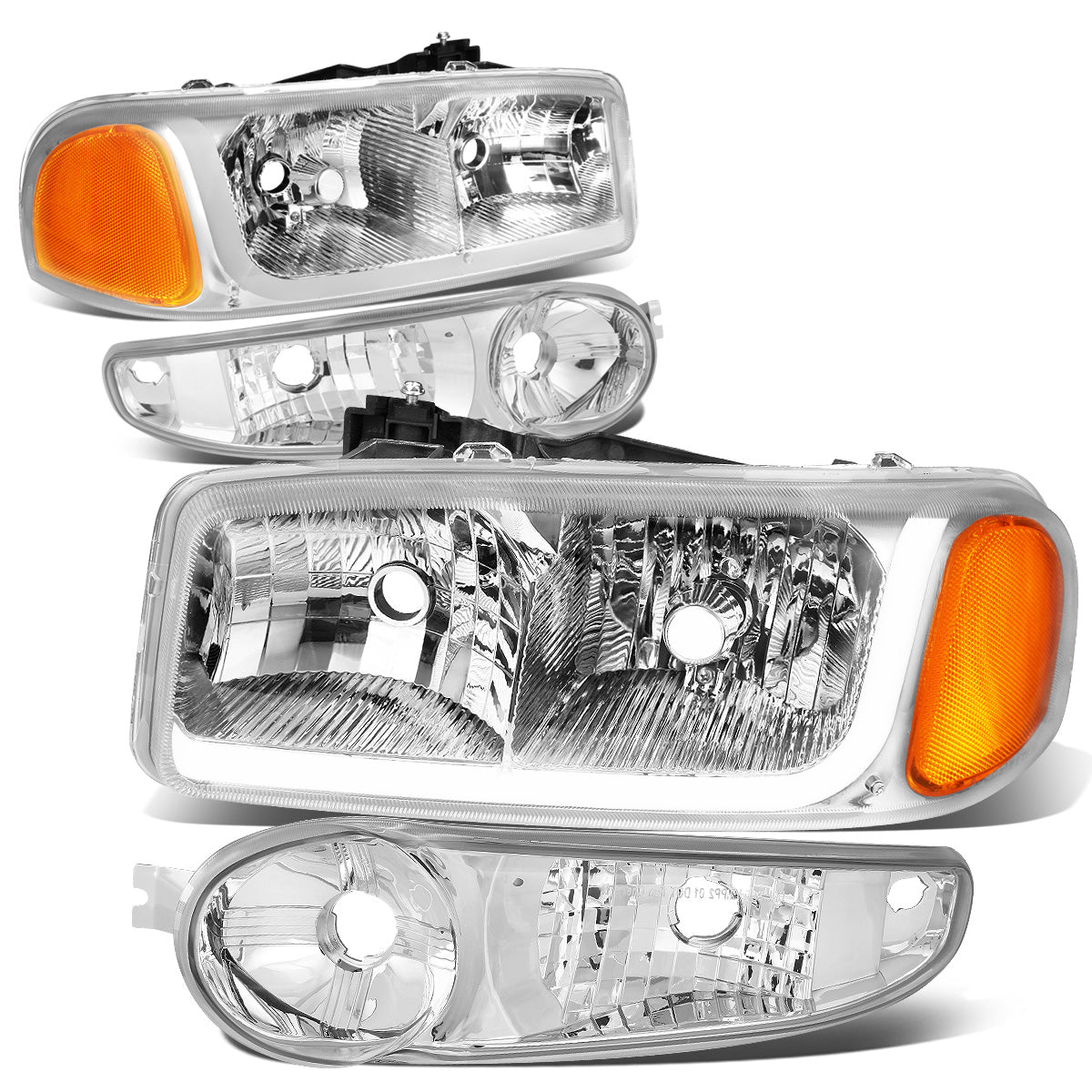 FAROS 2001 GMC SIERRA C3 / 02-06 GMC SIERRA 1500 DENALI / 01-06 GMC YUKON DENALI, YUKON XL 1500 DENALI / 2007 GMC SIERRA 1500 DENALI - LED DRL - 4PC - CHROME HOUSING / AMBER CORNER