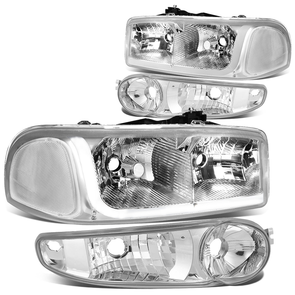 FAROS 2001 GMC SIERRA C3 / 02-06 GMC SIERRA 1500 DENALI / 01-06 GMC YUKON DENALI, YUKON XL 1500 DENALI / 2007 GMC SIERRA 1500 DENALI - LED DRL - 4PC - CHROME HOUSING / CLEAR CORNER