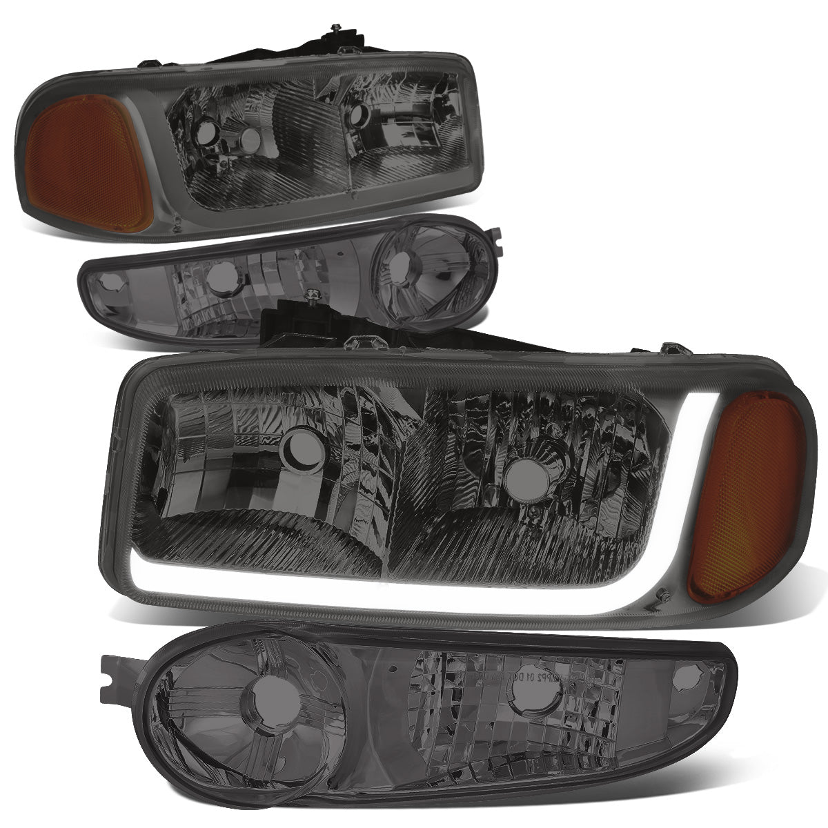 FAROS 2001 GMC SIERRA C3 / 02-06 GMC SIERRA 1500 DENALI / 01-06 GMC YUKON DENALI, YUKON XL 1500 DENALI / 2007 GMC SIERRA 1500 DENALI - LED DRL - 4PC - SMOKE HOUSING / AMBER CORNER