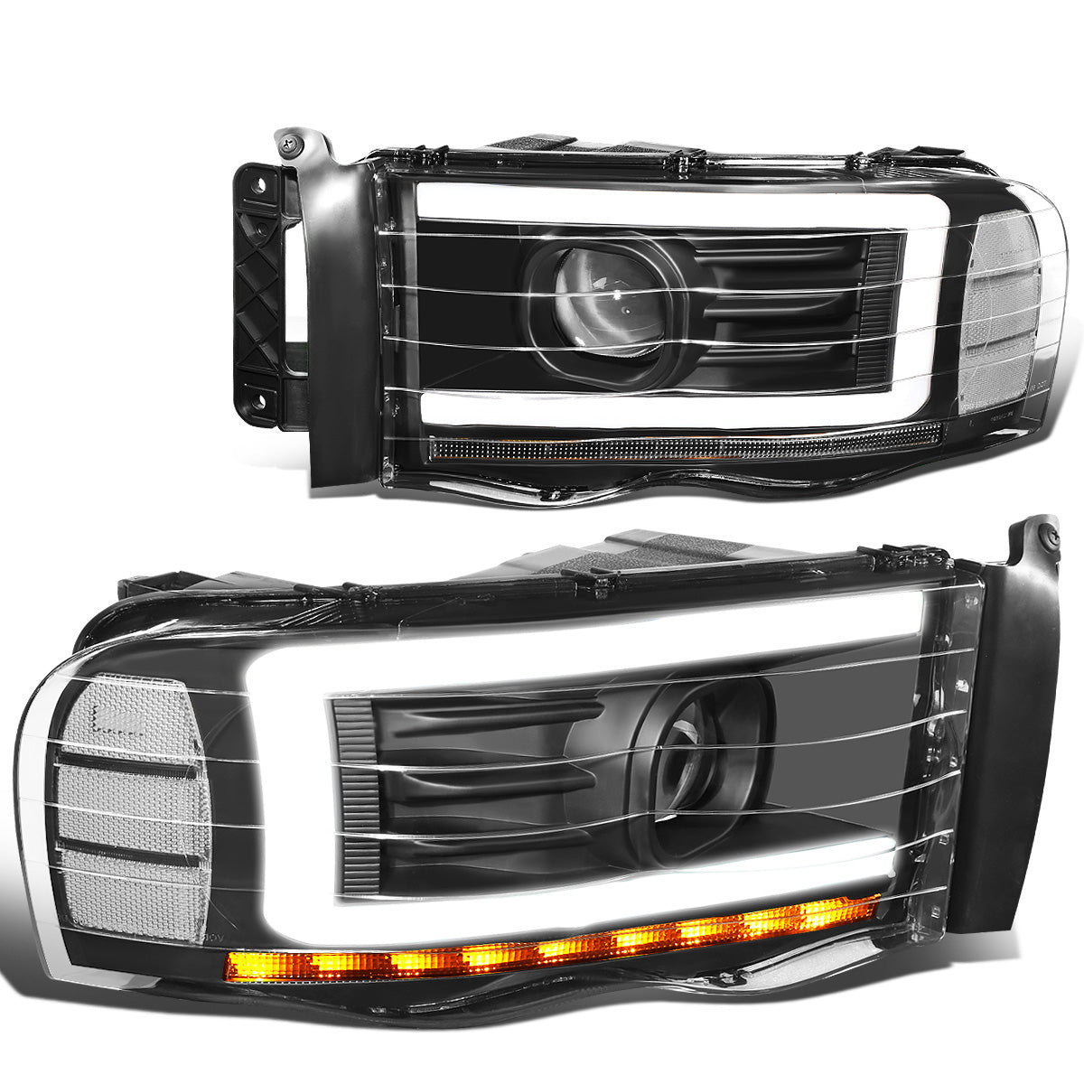 FAROS 02-05 DODGE RAM 1500 2500 3500 - LED DRL - PROJECTOR - BLACK HOUSING / CLEAR CORNER - H7 HIGH / LOW BEAM / LED SIGNAL