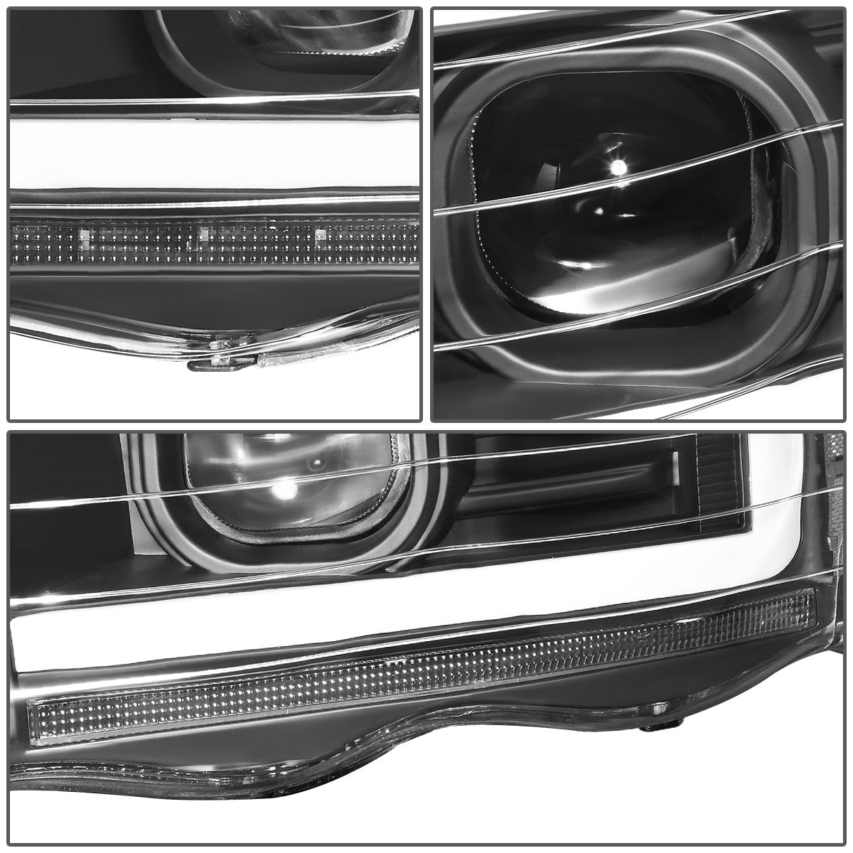 FAROS 02-05 DODGE RAM 1500 2500 3500 - LED DRL - PROJECTOR - BLACK HOUSING / CLEAR CORNER - H7 HIGH / LOW BEAM / LED SIGNAL