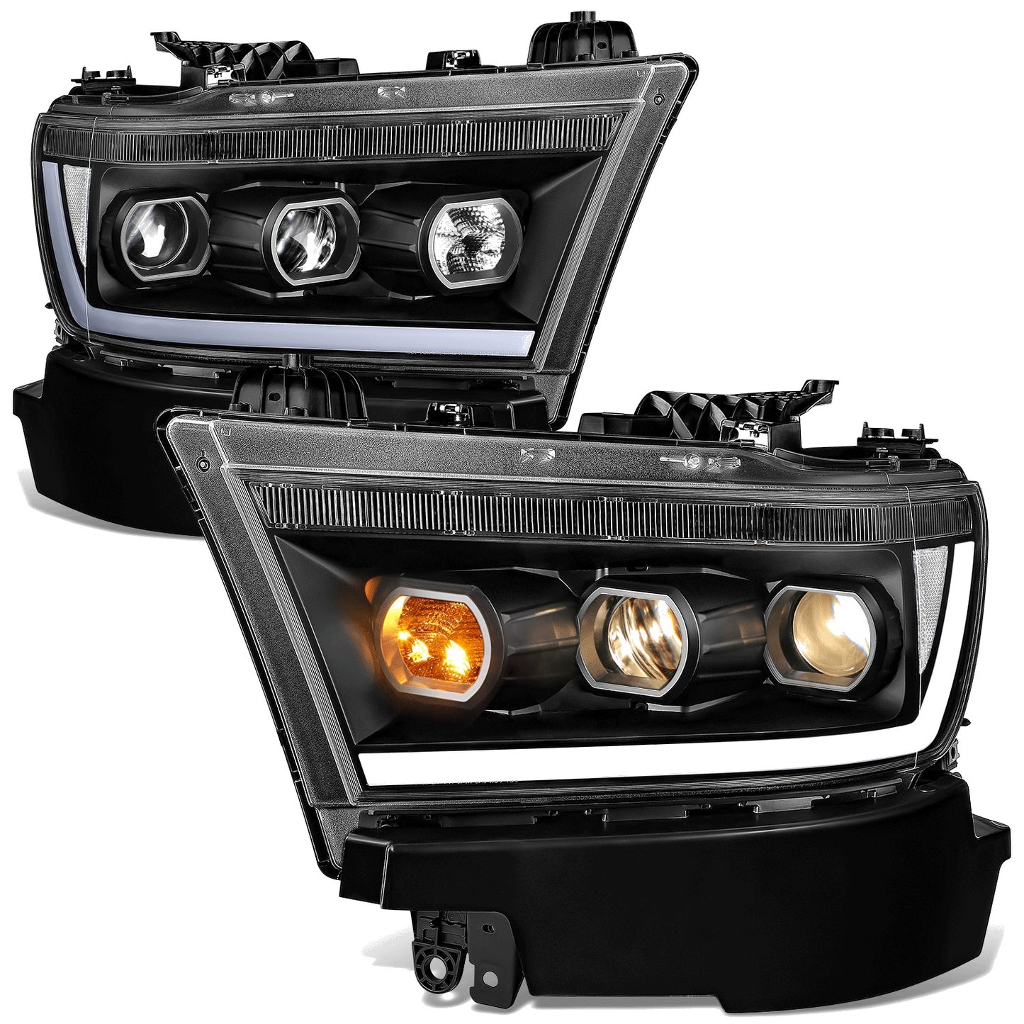 FAROS 19-24 RAM 1500 - WITH FACTORY HALOGEN HEADLIGHTS - OE STYLE - 9005 HIGH / H11 LOW / 12961 MARKER / 4443NA TURN SIGNAL - BLACK HOUSING / CLEAR CORNER