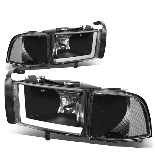 FAROS 94-01 DODGE RAM 1500 / 94-02 DODGE RAM 2500 3500 - DOES NOT FIT SPORT MODELS - LED DRL - BLACK HOUSING / CLEAR CORNER - 9004 LOW BEAM / HIGH BEAM