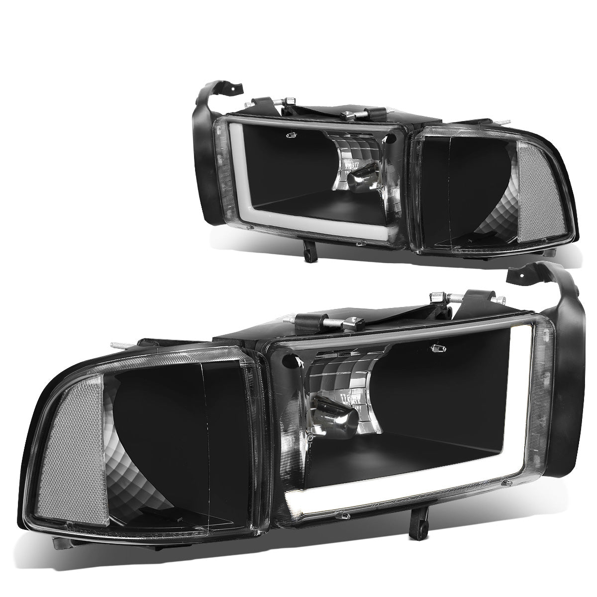 FAROS 94-01 DODGE RAM 1500 / 94-02 DODGE RAM 2500 3500 - DOES NOT FIT SPORT MODELS - LED DRL - BLACK HOUSING / CLEAR CORNER - 9004 LOW BEAM / HIGH BEAM