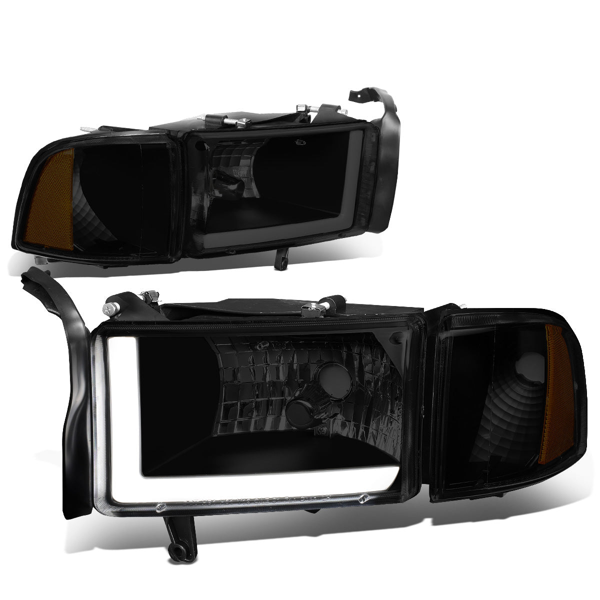 FAROS 94-01 DODGE RAM 1500 / 94-02 DODGE RAM 2500 3500 - DOES NOT FIT SPORT MODELS - LED DRL - SMOKE HOUSING / AMBER CORNER - 9004 LOW BEAM / HIGH BEAM