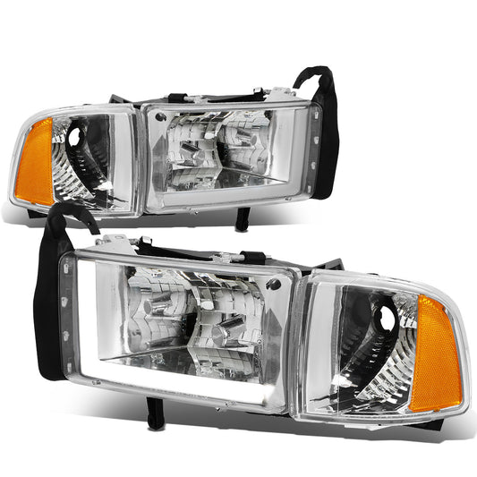 FAROS 94-01 DODGE RAM 1500 / 94-02 DODGE RAM 2500 3500 - DOES NOT FIT SPORT MODELS - LED DRL - CHROME HOUSING / AMBER CORNER - 9004 LOW BEAM / HIGH BEAM