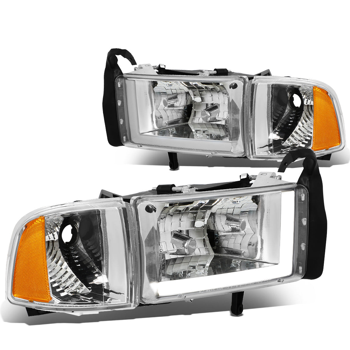 FAROS 94-01 DODGE RAM 1500 / 94-02 DODGE RAM 2500 3500 - DOES NOT FIT SPORT MODELS - LED DRL - CHROME HOUSING / AMBER CORNER - 9004 LOW BEAM / HIGH BEAM