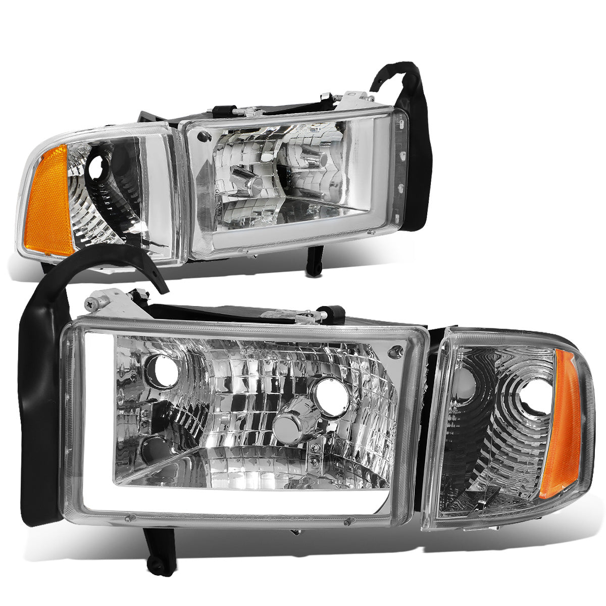 FAROS 94-01 DODGE RAM 1500 / 94-02 DODGE RAM 2500 3500 - DOES NOT FIT SPORT MODELS - LED DRL - CHROME HOUSING / AMBER CORNER - 9004 LOW BEAM / HIGH BEAM