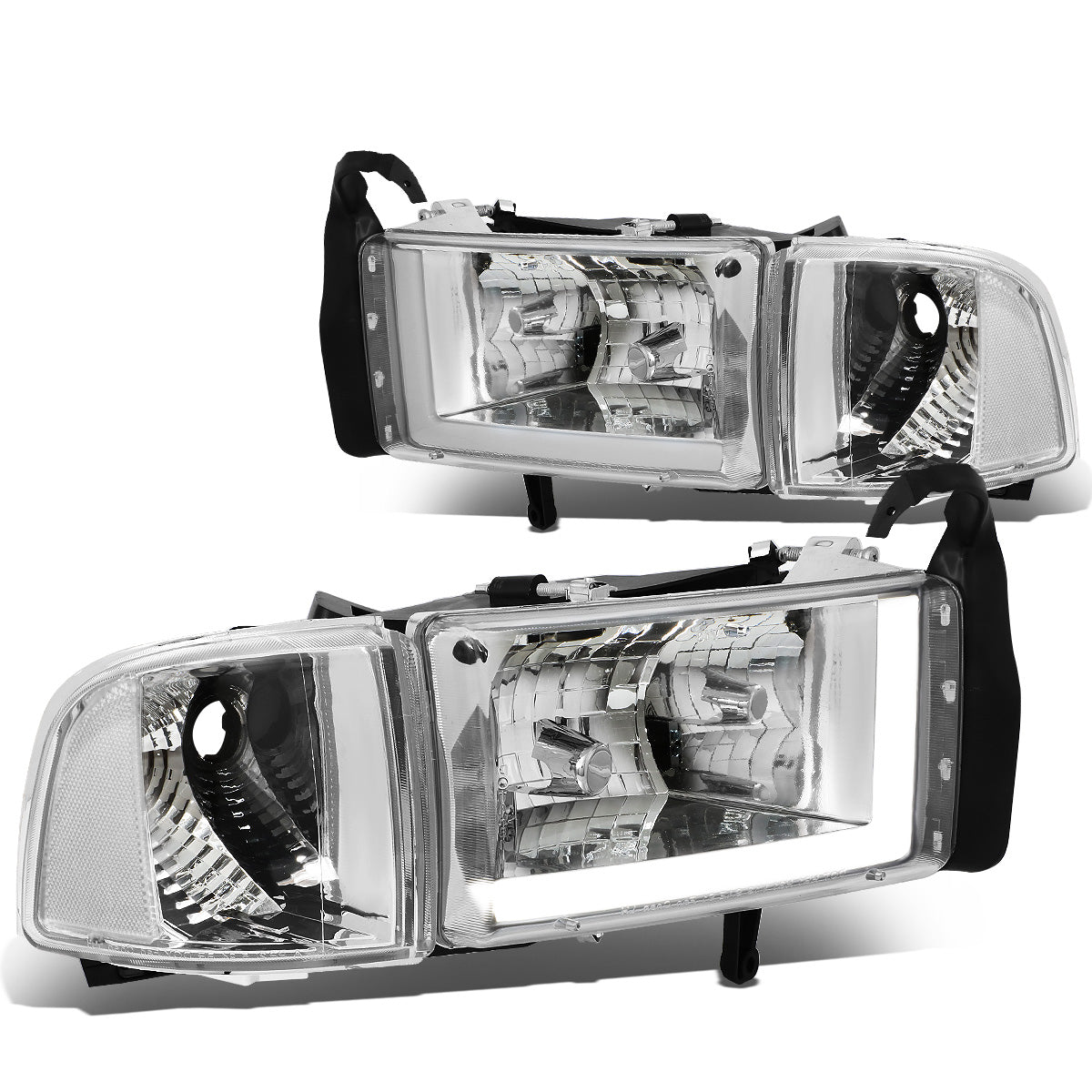 FAROS 94-01 DODGE RAM 1500 / 94-02 DODGE RAM 2500 3500 - DOES NOT FIT SPORT MODELS - LED DRL - CHROME HOUSING / CLEAR CORNER - 9004 LOW BEAM / HIGH BEAM