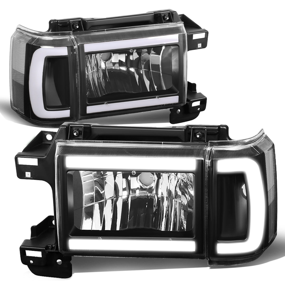 FAROS 87-91 FORD BRONCO - 81-91 FORD F-150 / 87-91 FORD F-250 / 87-91 FORD F-350 - LED DRL - BLACK HOUSING / CLEAR CORNER - 9004 HIGH BEAM / LOW BEAM / 3157 SIGNAL