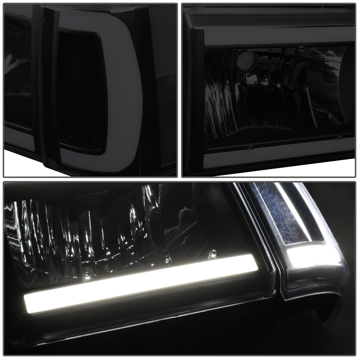 FAROS 87-91 FORD BRONCO - 81-91 FORD F-150 / 87-91 FORD F-250 / 87-91 FORD F-350 - LED DRL - BLACK HOUSING / SMOKE LENS / CLEAR CORNER - 9004 HIGH BEAM / LOW BEAM / 3157 SIGNAL