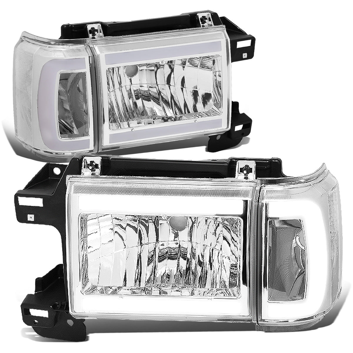 FAROS 87-91 FORD BRONCO - 81-91 FORD F-150 / 87-91 FORD F-250 / 87-91 FORD F-350 - LED DRL - CHROME HOUSING / CLEAR CORNER - 9004 HIGH BEAM / LOW BEAM / 3157 SIGNAL