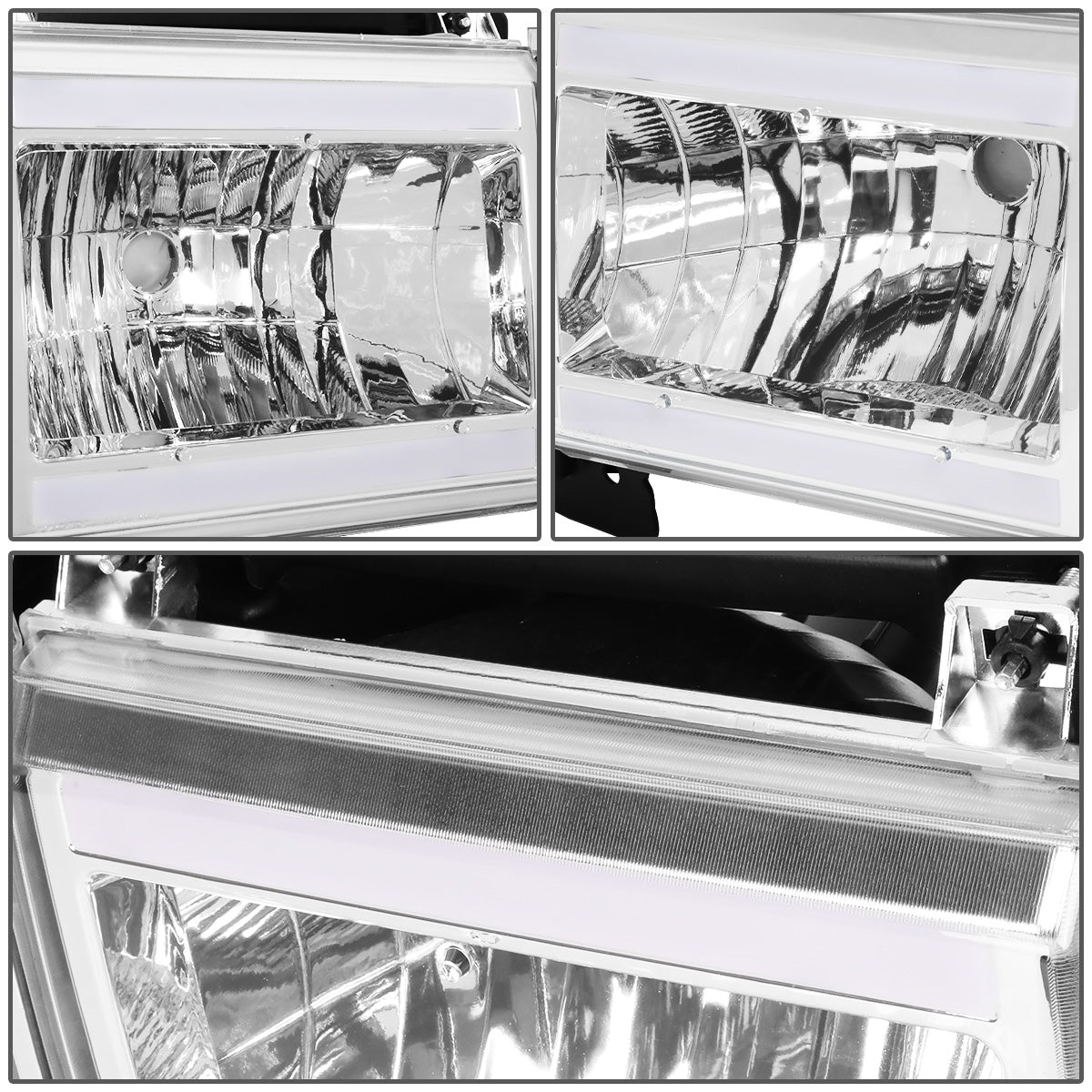 FAROS 87-91 FORD BRONCO - 81-91 FORD F-150 / 87-91 FORD F-250 / 87-91 FORD F-350 - LED DRL - CHROME HOUSING / CLEAR CORNER - 9004 HIGH BEAM / LOW BEAM / 3157 SIGNAL