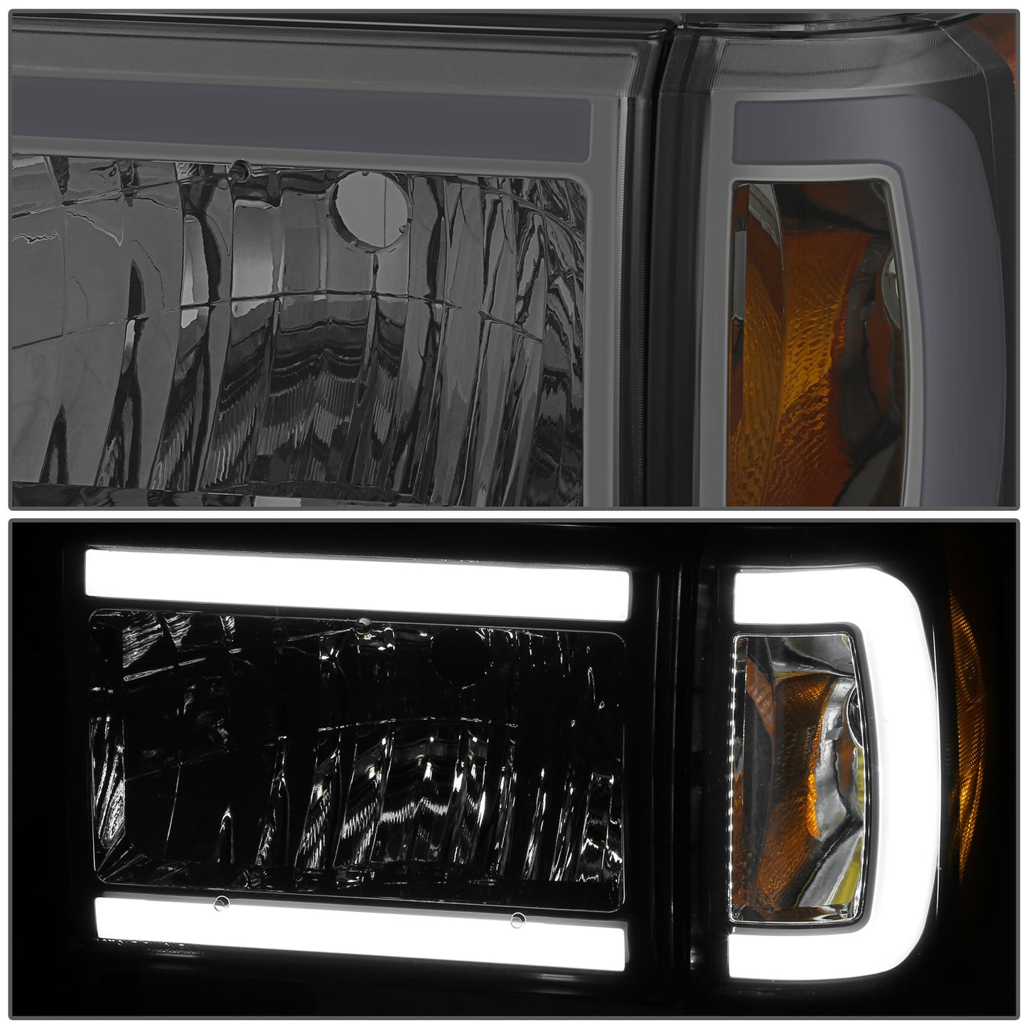 FAROS 87-91 FORD BRONCO - 81-91 FORD F-150 / 87-91 FORD F-250 / 87-91 FORD F-350 - LED DRL - SMOKE HOUSING / AMBER CORNER - 9004 HIGH BEAM / LOW BEAM / 3157 SIGNAL