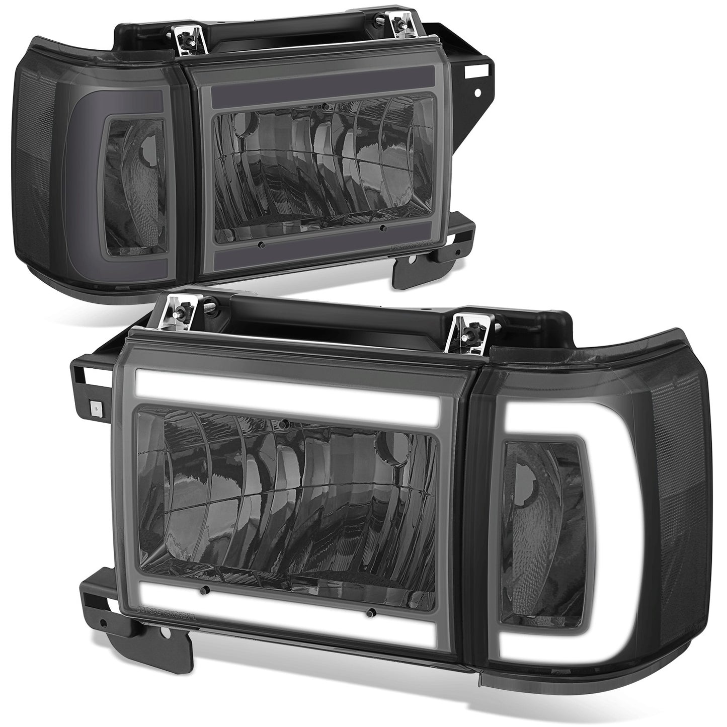 FAROS 87-91 FORD BRONCO - 81-91 FORD F-150 / 87-91 FORD F-250 / 87-91 FORD F-350 - LED DRL - SMOKE HOUSING / CLEAR CORNER - 9004 HIGH BEAM / LOW BEAM / 3157 SIGNAL